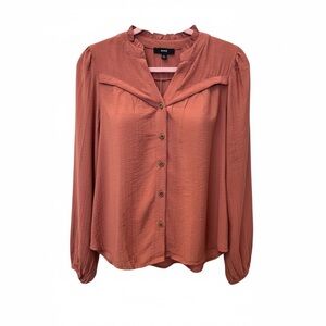 Ruffle Neck Button-Down Long Sleeve Top – Sienna Brown